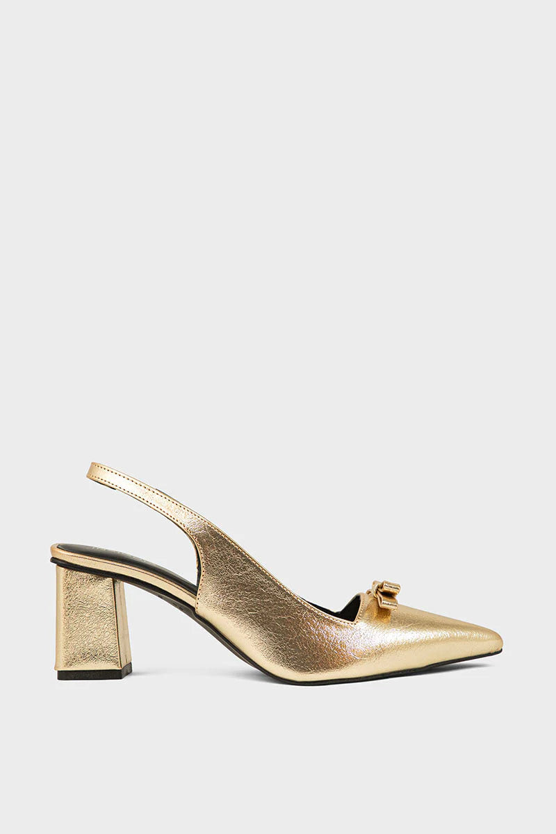 Women Gold Sling Back Heels | Stylish Party Wear Shoes | ShehniStyle