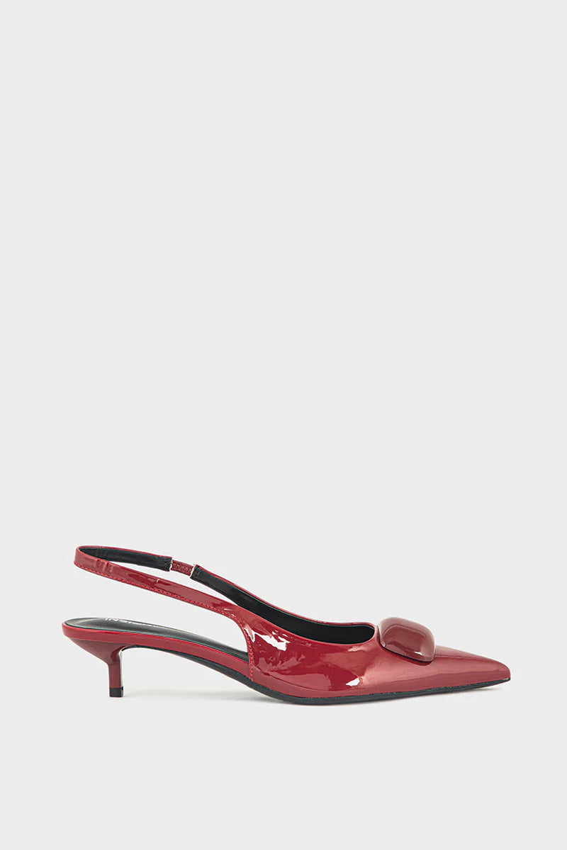 Formal Sling Back IF4036 Maroon | Elegant Women Block Heel Formal Shoes | Stylish Party & Office Wear Sandals in Pakistan | ShehniStyle