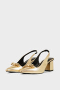 Women Gold Sling Back Heels | Stylish Party Wear Shoes | ShehniStyle