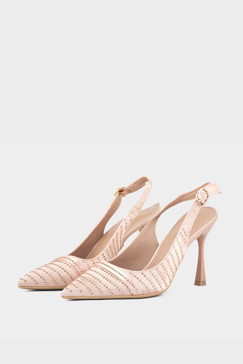 Women Tea Pink Sling Back Heels | Stylish Party Wear Shoes | ShehniStyle
