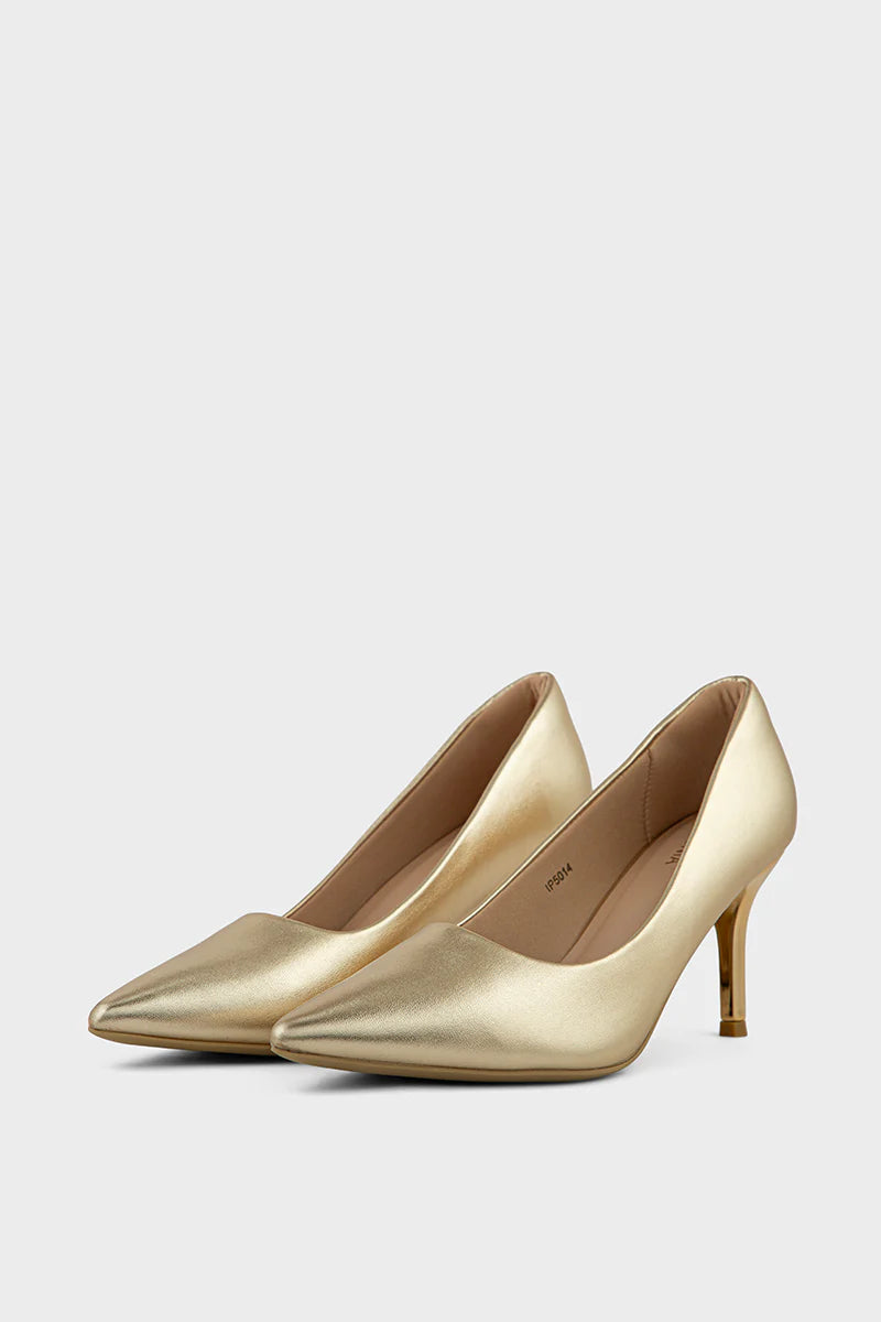 Women Gold Court Shoes | Party Wear Elegant Heels | ShehniStyle