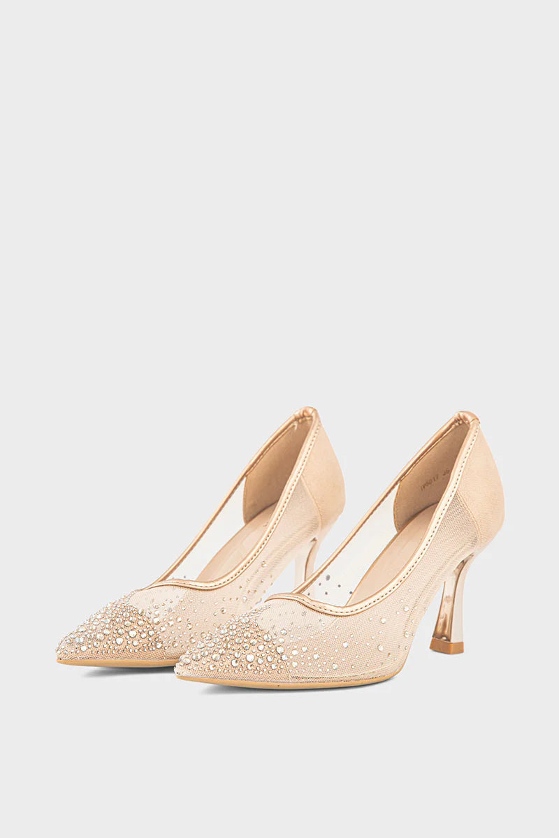 Women Gold Court Shoes | Stylish Party Wear Heels | ShehniStyle