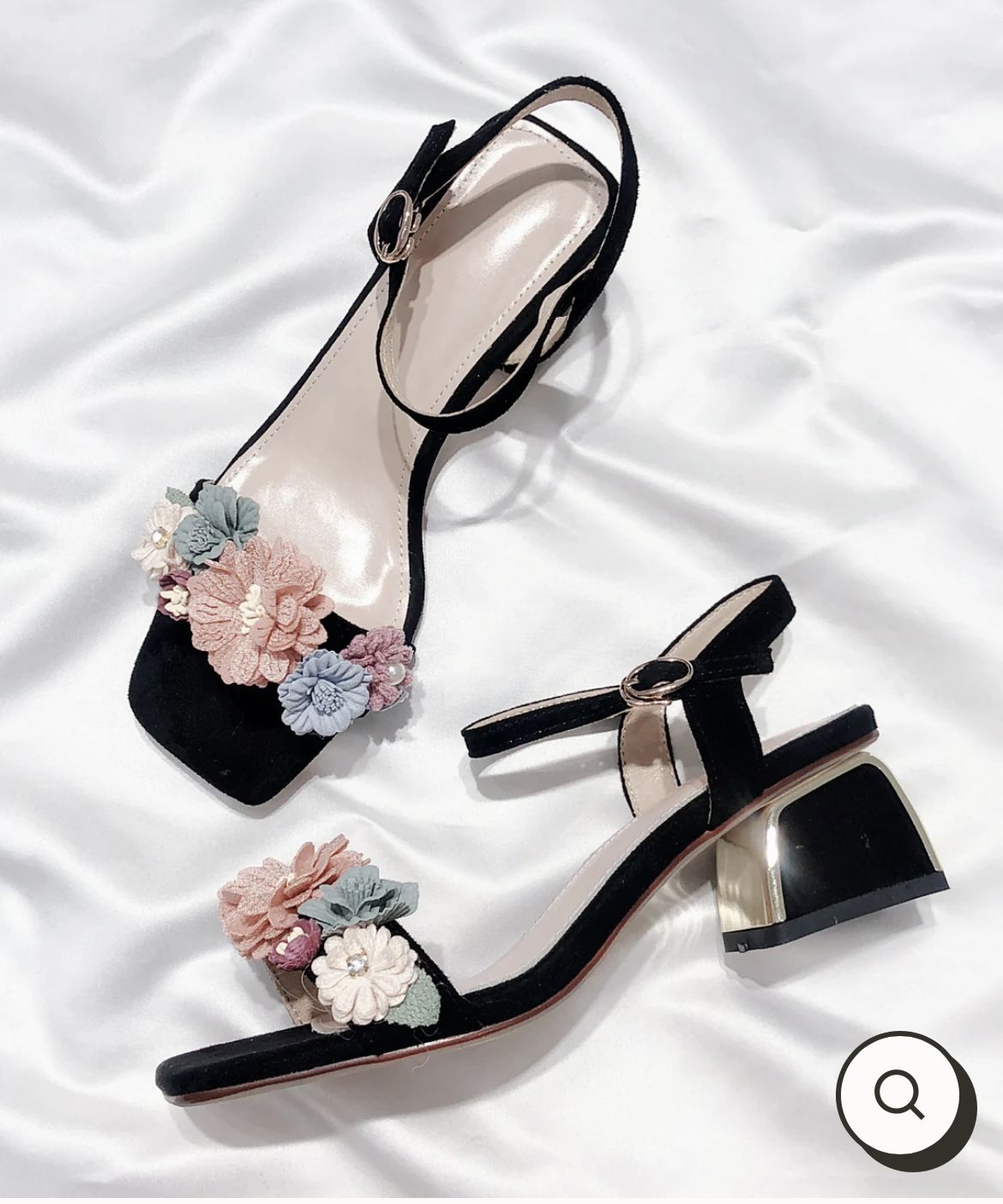 Women Apricot Floral Chunky Heel Sandals | Peep Toe Party Wear | ShehniStyle