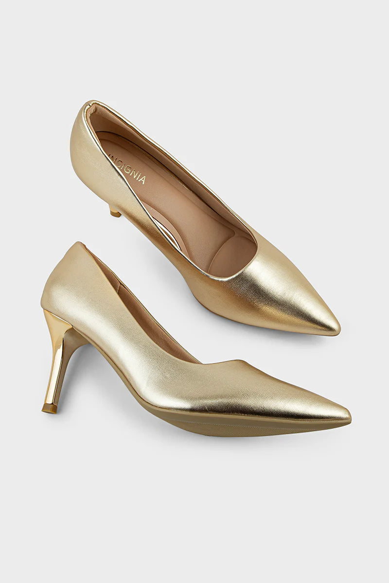 Women Gold Court Shoes | Party Wear Elegant Heels | ShehniStyle