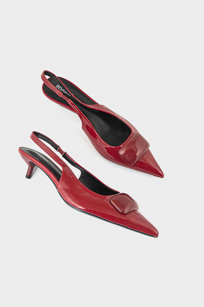Formal Sling Back IF4036 Maroon | Elegant Women Block Heel Formal Shoes | Stylish Party & Office Wear Sandals in Pakistan | ShehniStyle