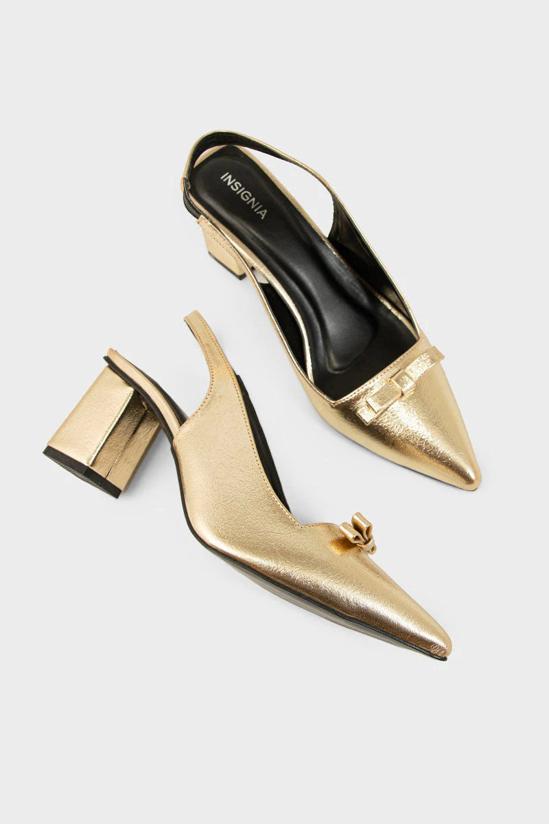 Women Gold Sling Back Heels | Stylish Party Wear Shoes | ShehniStyle