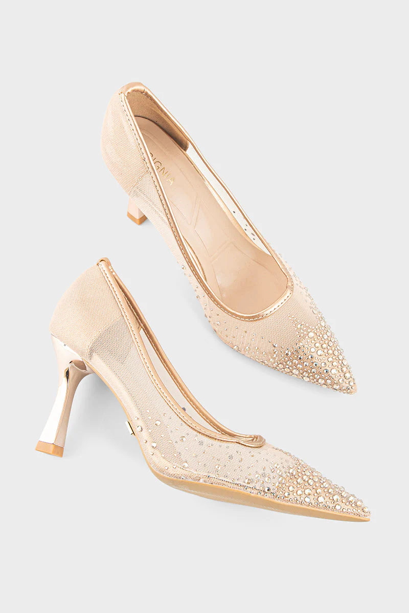 Women Gold Court Shoes | Stylish Party Wear Heels | ShehniStyle