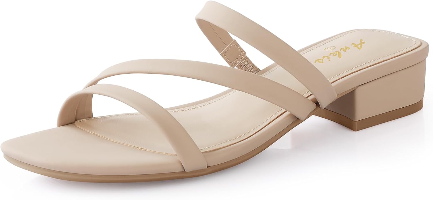 Women Strappy Block Heel Sandals | Low Heel Square Toe Slides | ShehniStyle