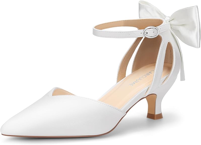 Carcuume Women’s Kitten Heels with Bow | Closed Toe Ankle Strap Wedding Pump Sandals | Elegant Party & Formal Shoes in Pakistan | ShehniStyle