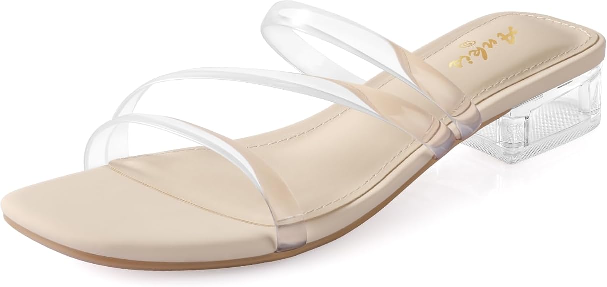Women Strappy Block Heel Sandals | Low Heel Square Toe Slides | ShehniStyle