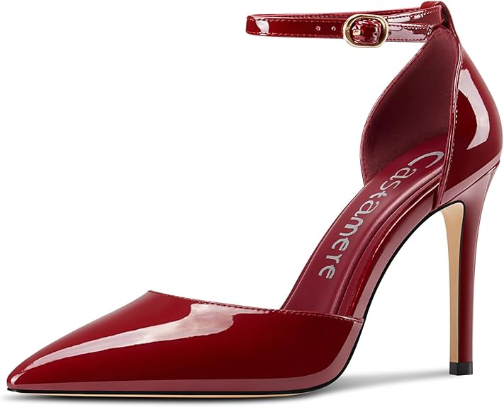 Castamere Womens Stiletto High Heel Pointed Toe Pumps Ankle Strap Two-Piece Prom Dress 3.9 Inches Heels