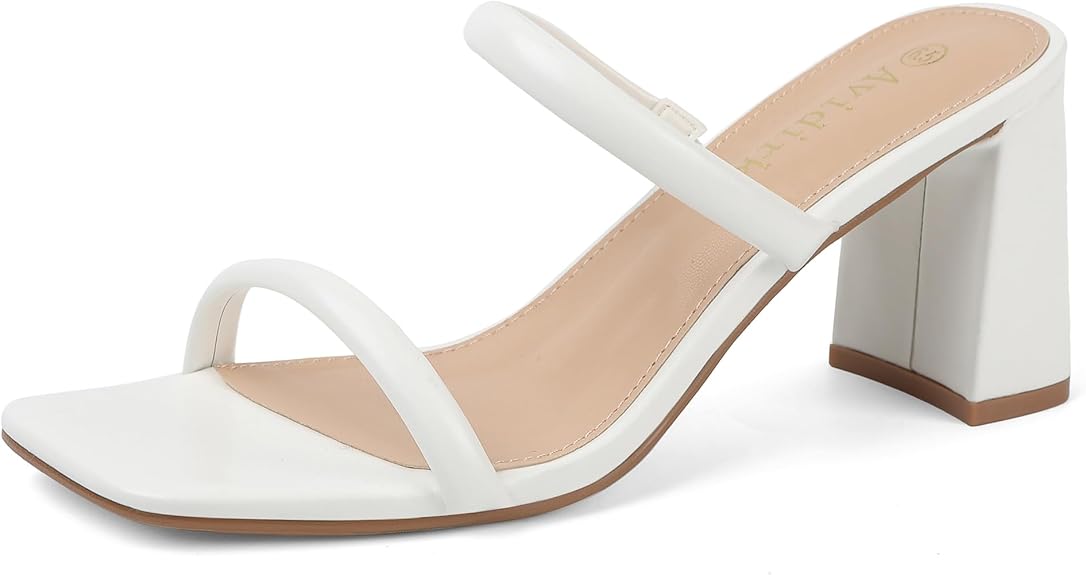 Avidirk Women Square Open Toe Heeled Sandals | Two Strap Block Chunky Mid Heel Mules | Slip-On Stylish Sandals for Women in Pakistan | ShehniStyle