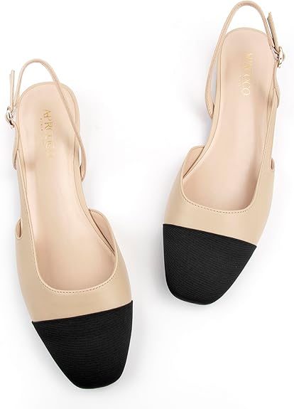 Women Slingback Flats Square Toe | Two Tone Wedding Low Heel Shoes | ShehniStyle
