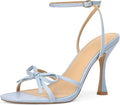 iiimmu Women's Bow Heels 4 IN Stiletto Heeled Sandals for Women Round Open Toe Sandals Elegant Summer Heels Soft PU Leather/Faux Suede