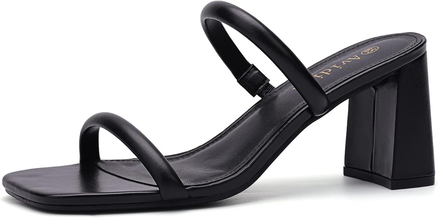 Avidirk Women Square Open Toe Heeled Sandals | Two Strap Block Chunky Mid Heel Mules | Slip-On Stylish Sandals for Women in Pakistan | ShehniStyle