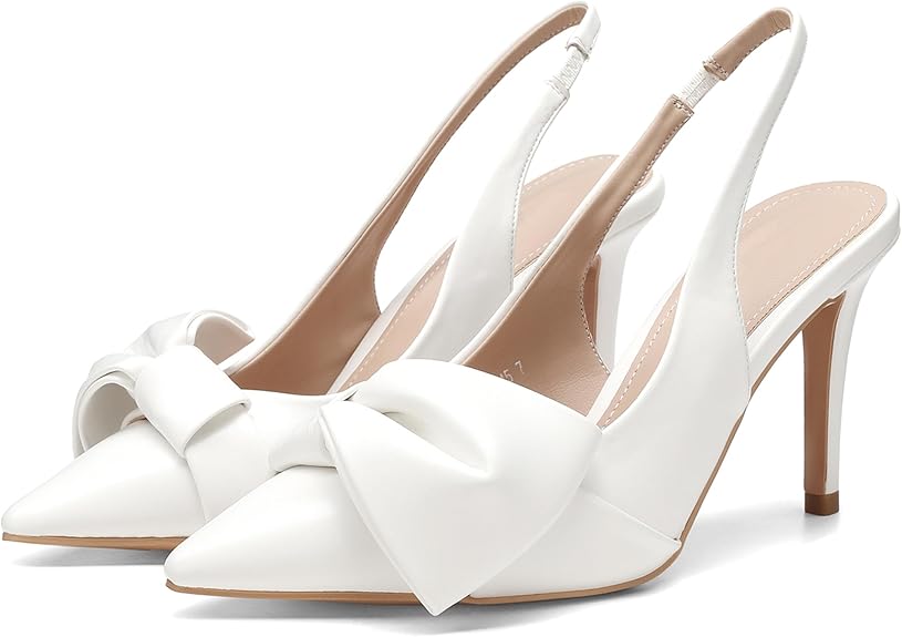 Women’s Slingback Heels with Bow | Pointed Toe Pumps 3.3” High Heel Elastic Strap Dress Shoes | Elegant Evening Wear Sandals in Pakistan | ShehniStyle