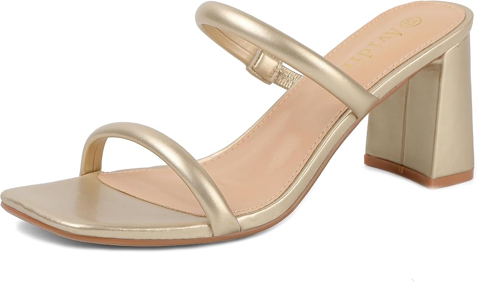Avidirk Women Square Open Toe Heeled Sandals | Two Strap Block Chunky Mid Heel Mules | Slip-On Stylish Sandals for Women in Pakistan | ShehniStyle