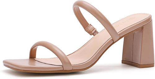 Avidirk Women Square Open Toe Heeled Sandals | Two Strap Block Chunky Mid Heel Mules | Slip-On Stylish Sandals for Women in Pakistan | ShehniStyle