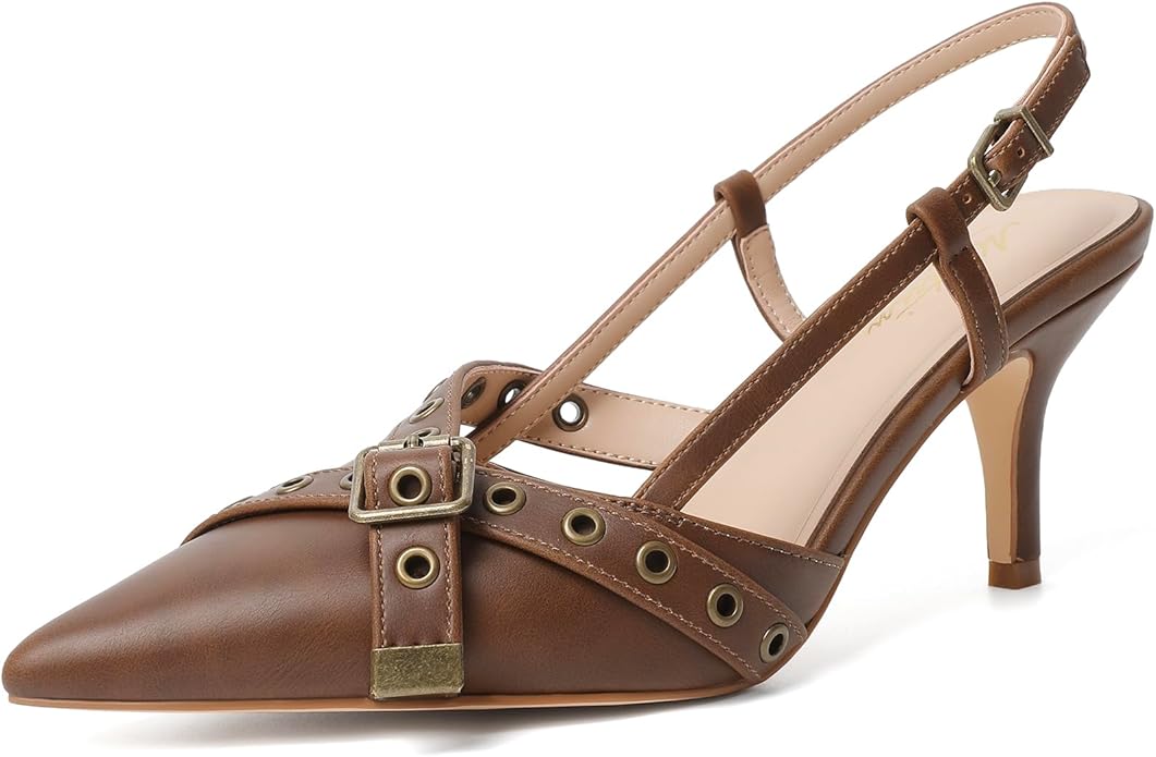Mostrin Kitten Mules Heels for Women | Pointed Closed Toe Slip-On Vintage Dressy Pumps | Elegant Low Stiletto Heel Shoes in Pakistan | ShehniStyle