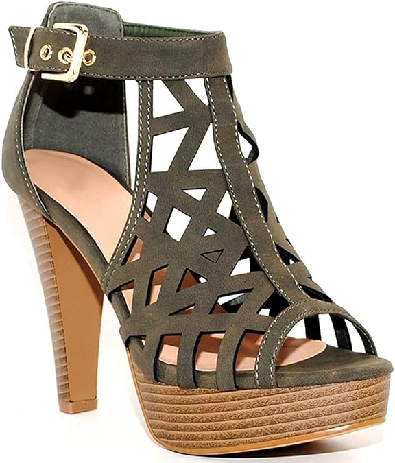 Open Toe Ankle Strap Sandal | Western Bootie Stacked Heel Cutout Shoes | Stylish Women Block Heel Sandals in Pakistan | ShehniStyle