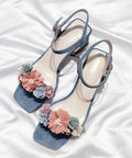 Women Apricot Floral Chunky Heel Sandals | Peep Toe Party Wear | ShehniStyle