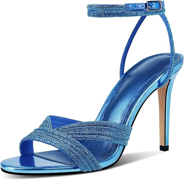 Women’s Rhinestone High Heel Sandals | Sparkly Stiletto Ankle Strap Round Open Toe Dressy Wedding Shoes | Party Wear Heels in Pakistan | ShehniStyle