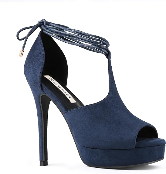 Zzheels Women's Peep Toe Platform High Heel Sandals T-Strap Lace Up Ankle Stiletto Heels Dress Pumps for Party Prom