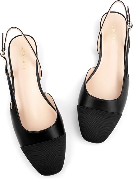 Women Slingback Flats Square Toe | Two Tone Wedding Low Heel Shoes | ShehniStyle