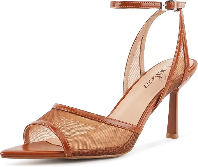 LACIKOSZ Mesh High Heels Womens Strappy Sandals Wedding Bride Dressy Shoes Pointed Toe Ankle Strap Sandals