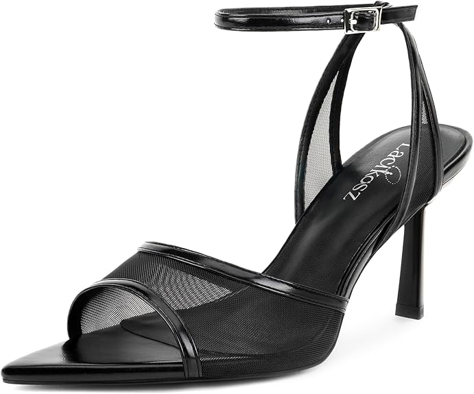 LACIKOSZ Mesh High Heels Womens Strappy Sandals Wedding Bride Dressy Shoes Pointed Toe Ankle Strap Sandals