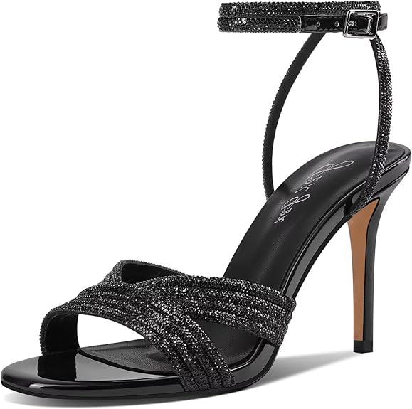 Women’s Rhinestone High Heel Sandals | Sparkly Stiletto Ankle Strap Round Open Toe Dressy Wedding Shoes | Party Wear Heels in Pakistan | ShehniStyle