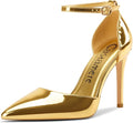 Castamere Womens Stiletto High Heel Pointed Toe Pumps Ankle Strap Two-Piece Prom Dress 3.9 Inches Heels