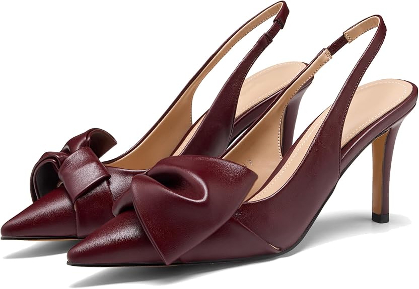 Women’s Slingback Heels with Bow | Pointed Toe Pumps 3.3” High Heel Elastic Strap Dress Shoes | Elegant Evening Wear Sandals in Pakistan | ShehniStyle