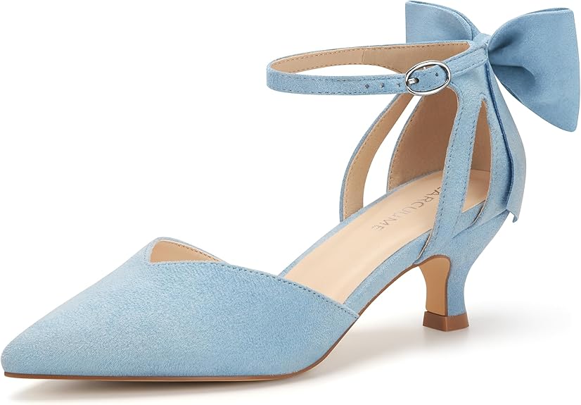 Carcuume Women’s Kitten Heels with Bow | Closed Toe Ankle Strap Wedding Pump Sandals | Elegant Party & Formal Shoes in Pakistan | ShehniStyle