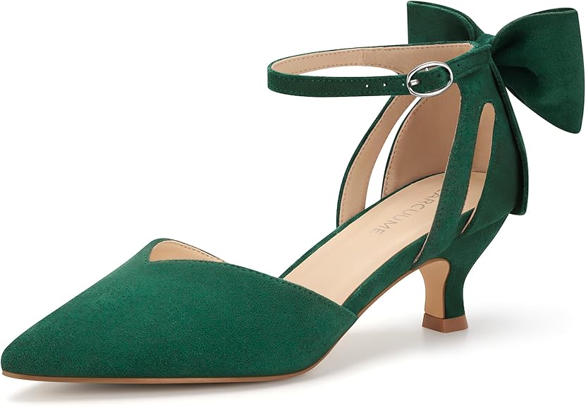 Carcuume Women’s Kitten Heels with Bow | Closed Toe Ankle Strap Wedding Pump Sandals | Elegant Party & Formal Shoes in Pakistan | ShehniStyle
