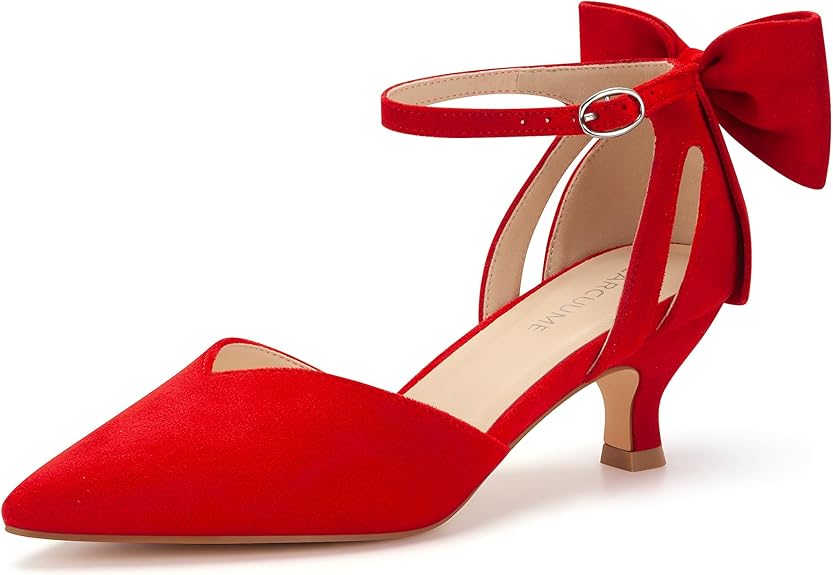 Carcuume Women’s Kitten Heels with Bow | Closed Toe Ankle Strap Wedding Pump Sandals | Elegant Party & Formal Shoes in Pakistan | ShehniStyle