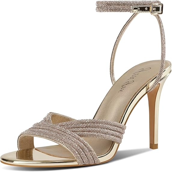 Women’s Rhinestone High Heel Sandals | Sparkly Stiletto Ankle Strap Round Open Toe Dressy Wedding Shoes | Party Wear Heels in Pakistan | ShehniStyle