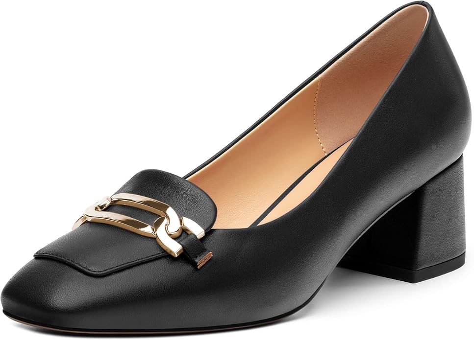 Low Chunky Block Heel Pumps for Women in Pakistan | Square Toe Comfortable Work Shoes | ShehniStyle