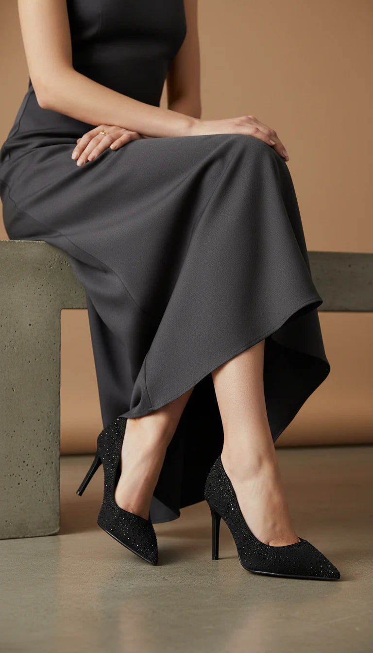 Women Black Court Shoes | Stylish Party Wear Heels | ShehniStyle